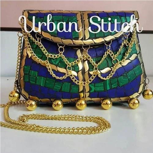 Handmade Stone & Brass Mosaic Evening Clutch