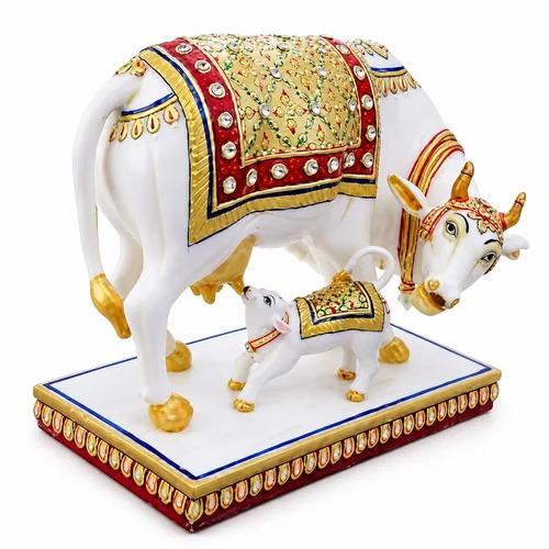 6-Inch Solid Brass Kamadhenu Cow & Calf Vastu Idol