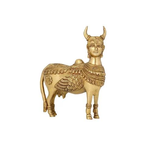 Traditional Polished Brass Kamdhenu Cow & Calf Murti