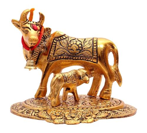 Classic Polyresin Hand-Painted Kamadhenu Cow & Calf Statue