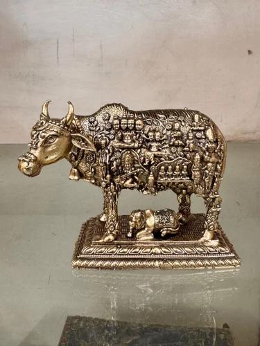 Divine Heavy Cast Brass Kamdhenu Cow with Feeding Calf