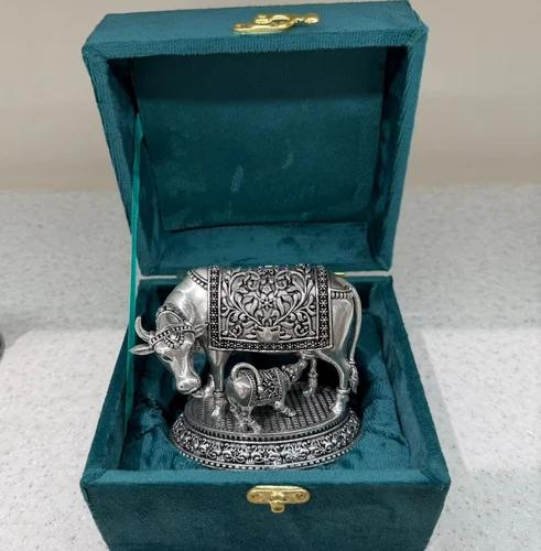 Fine Work Silver Plated Kamdhenu with Royal Velvet Presentation Box