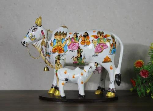Traditional Artisanal Rosewood Carved Kamdhenu Cow & Calf