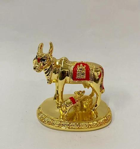 Vintage Metal Embossed Kamadhenu Cow & Calf Statue