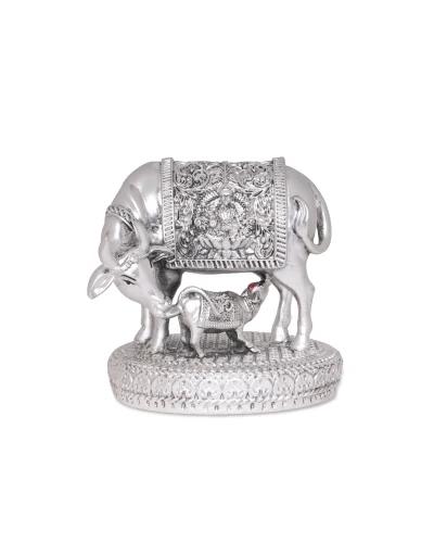 Round Base Laxmi Kamdhenu Cow & Calf Resin Statue (10 cm)