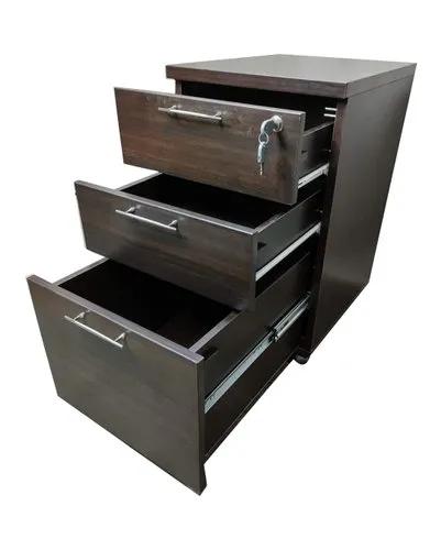Brown Wooden 3-Drawer Mobile Pedestal & Filing Cabinet Unit