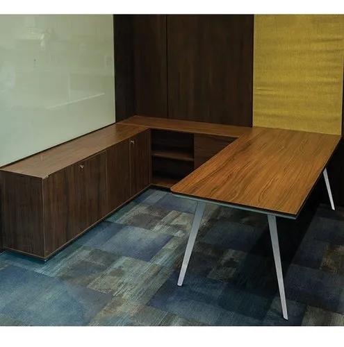 Classic Executive L-Shaped Manager Desk with Return & Credenza